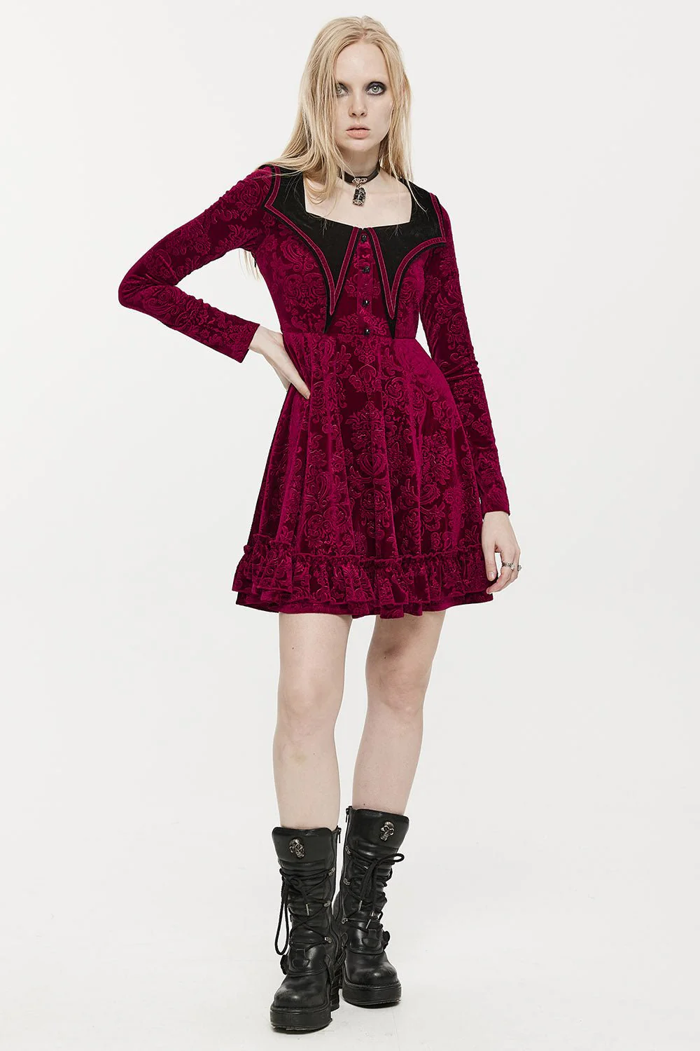 Bloodletting Velvet Dress [VAMP RED] - Image 2