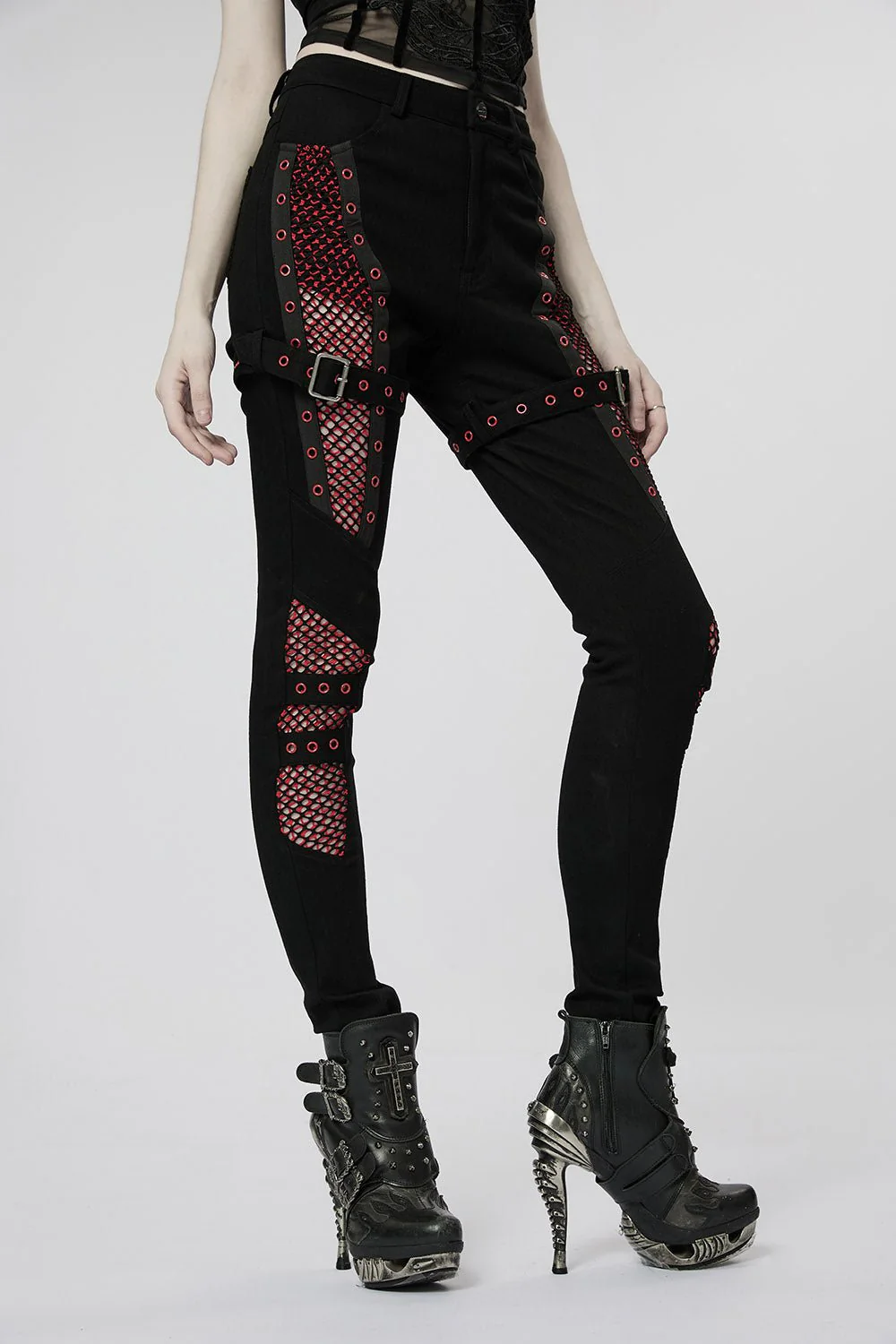 Bloodline Fishnet Skinny Jeans [BLACK/RED] - Image 2