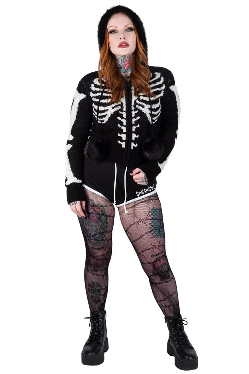 Bony Rib Cage Skeleton Fur Zip Sweater [BLACK/WHITE] - Image 4