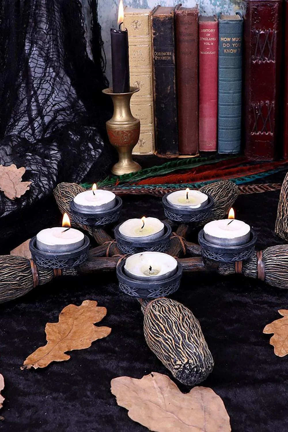 Broomstick Pentagram Tea Light Candle Holder