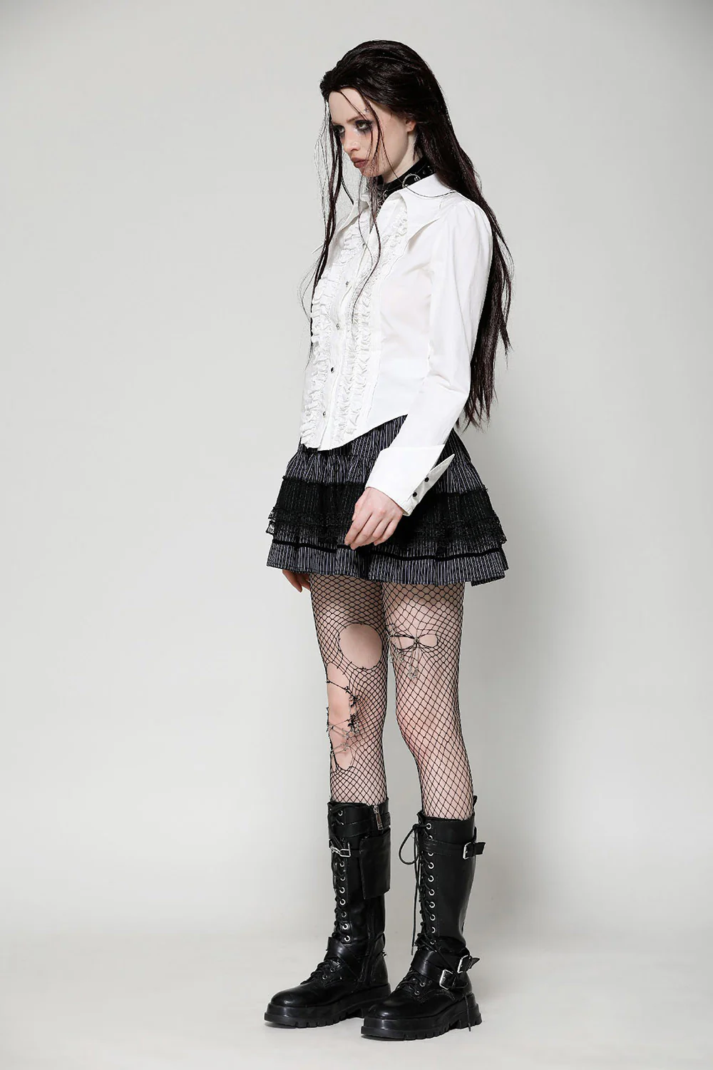 Candelabra Ruffle Button Up Shirt [Ghost White] - Image 7