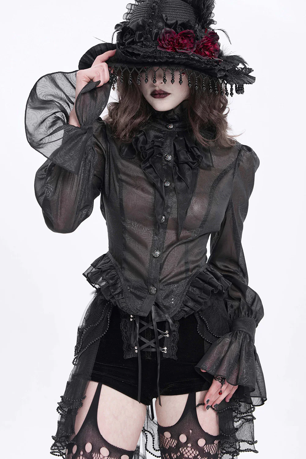 Catacomb Ruffled Mesh Button Shirt