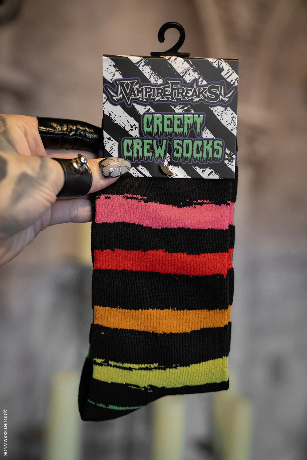 Creepy Crew Socks [Goth Rainbow Stripes] - Image 2