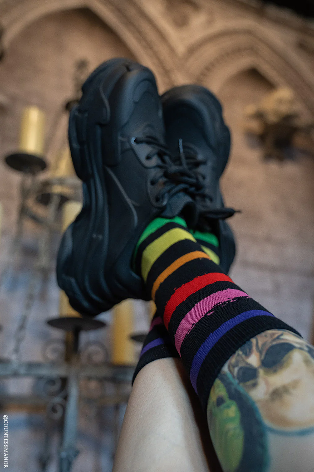 Creepy Crew Socks [Goth Rainbow Stripes] - Image 3