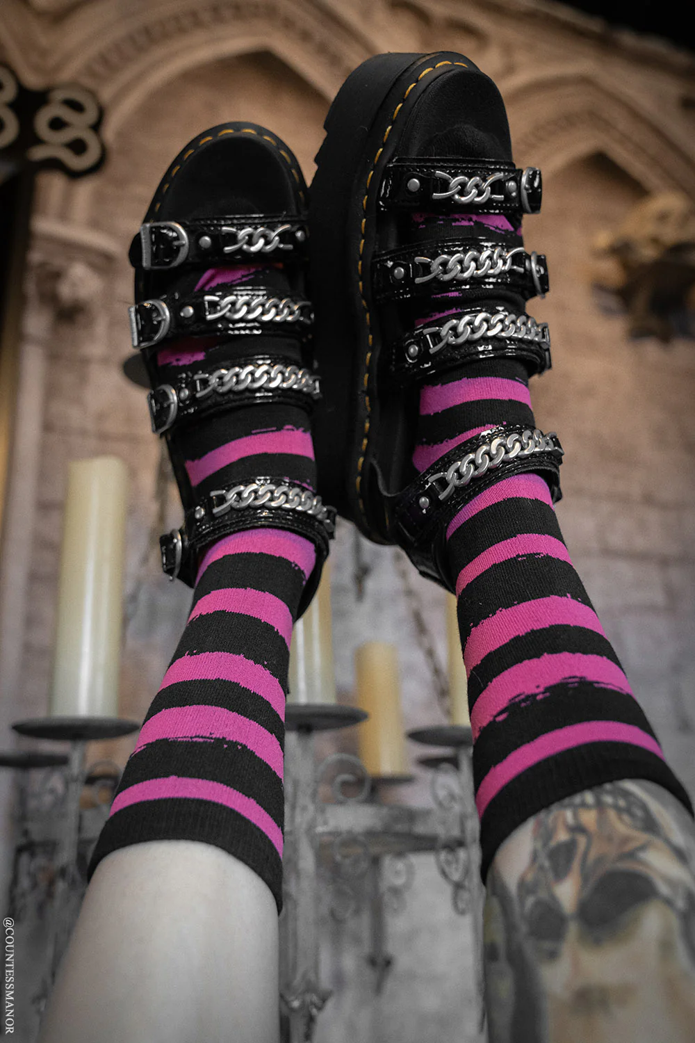 Creepy Crew Socks [Pink/Black Stripes] - Image 3