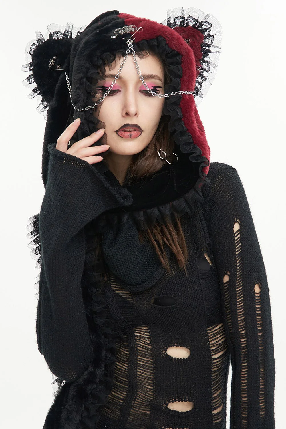 Creepy Cuddles Bear Ear Hat [RED/BLACK] - Image 3