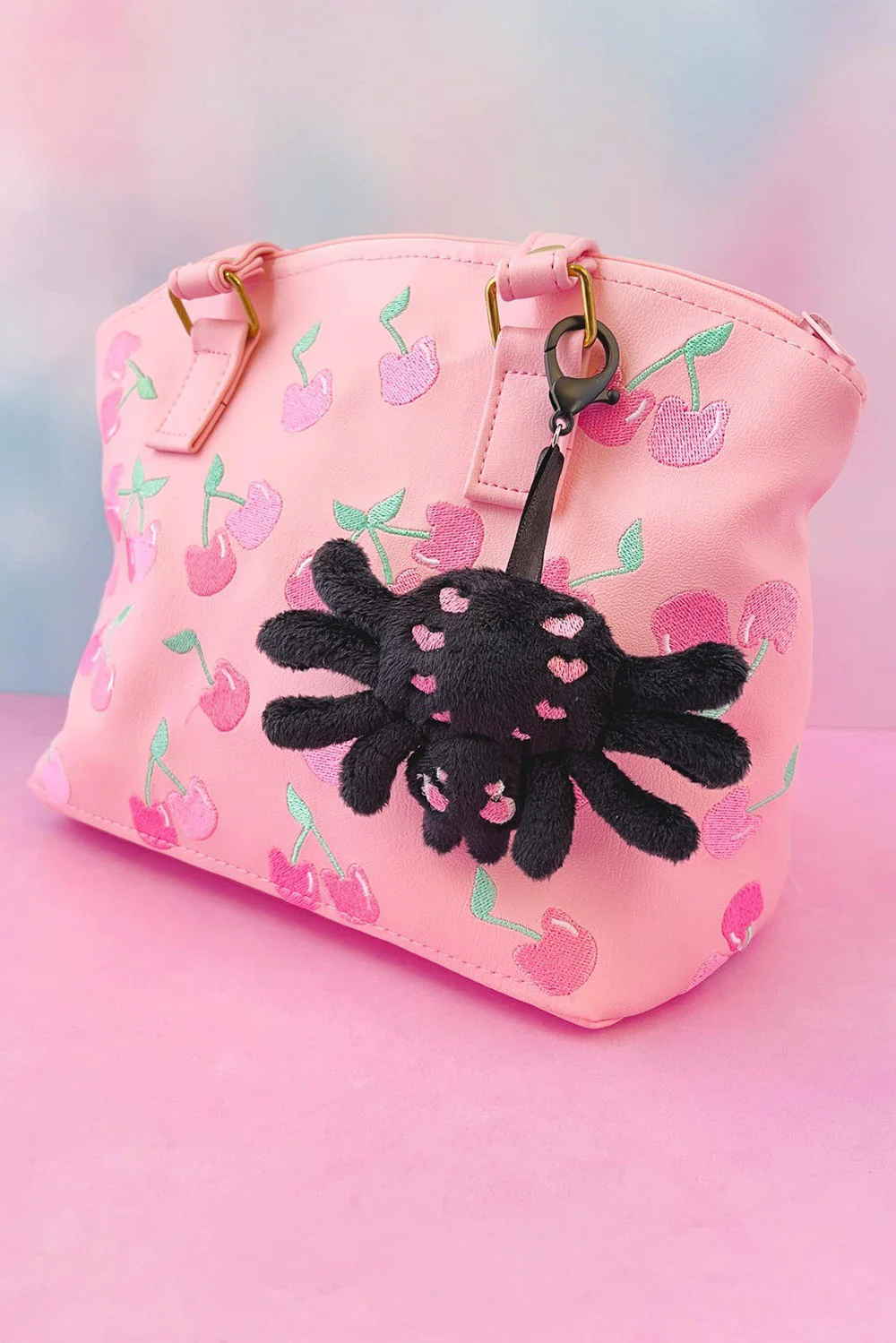 Creepy Cute Pastel Goth Spider Plush Bag Keychain [Black]