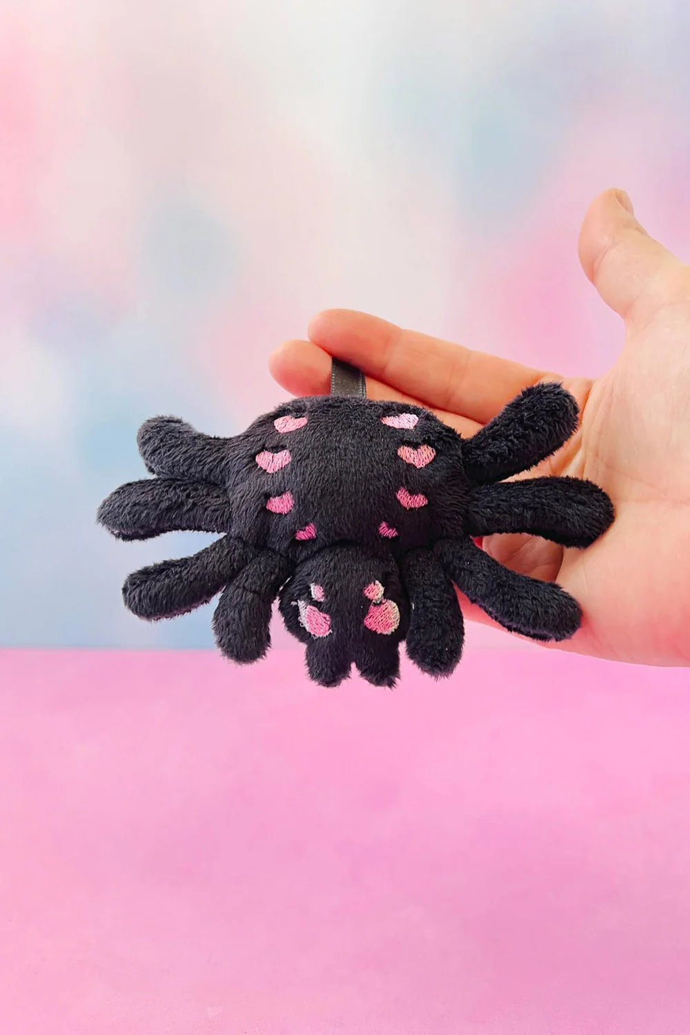 Creepy Cute Pastel Goth Spider Plush Bag Keychain [Black] - Image 3