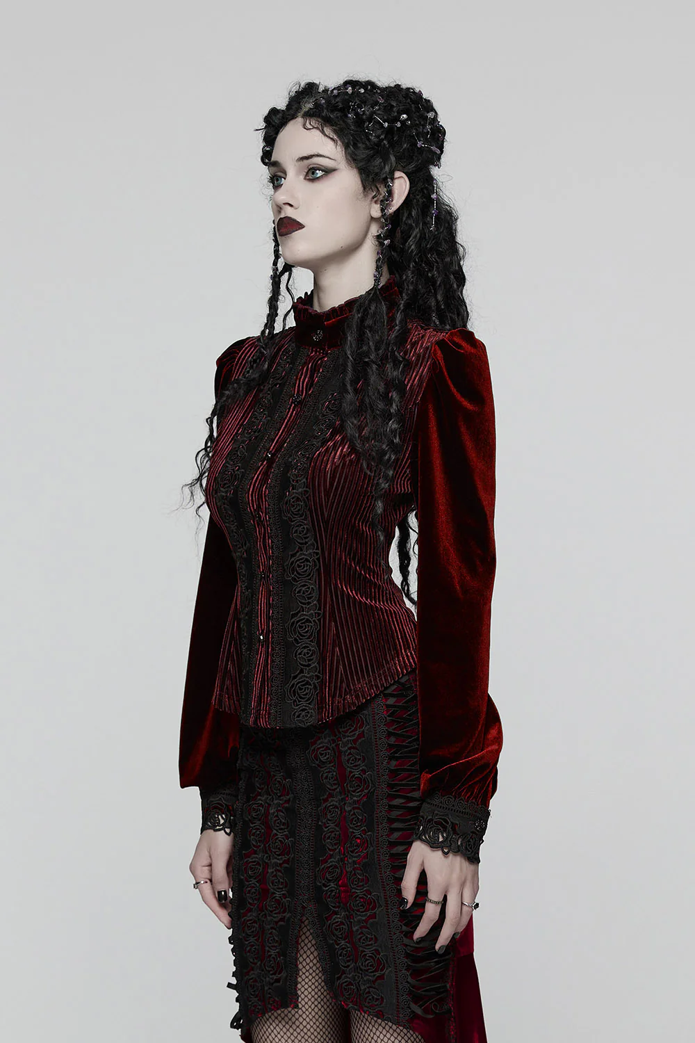 Crimson Bloom Embroidered Button-Up Top [Red] - Image 6