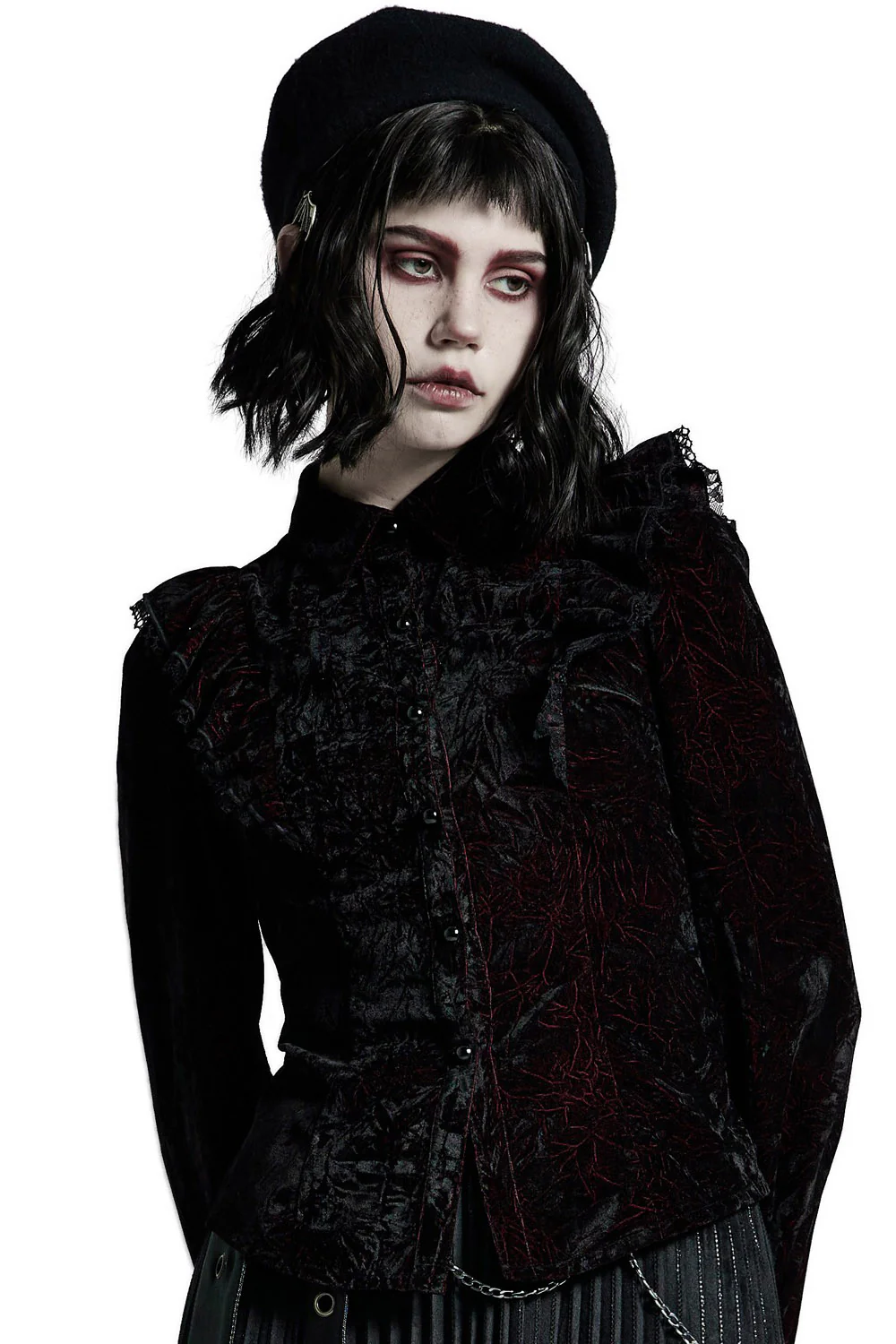 Crimson Manor Ruffled Button-Up Top - Image 3