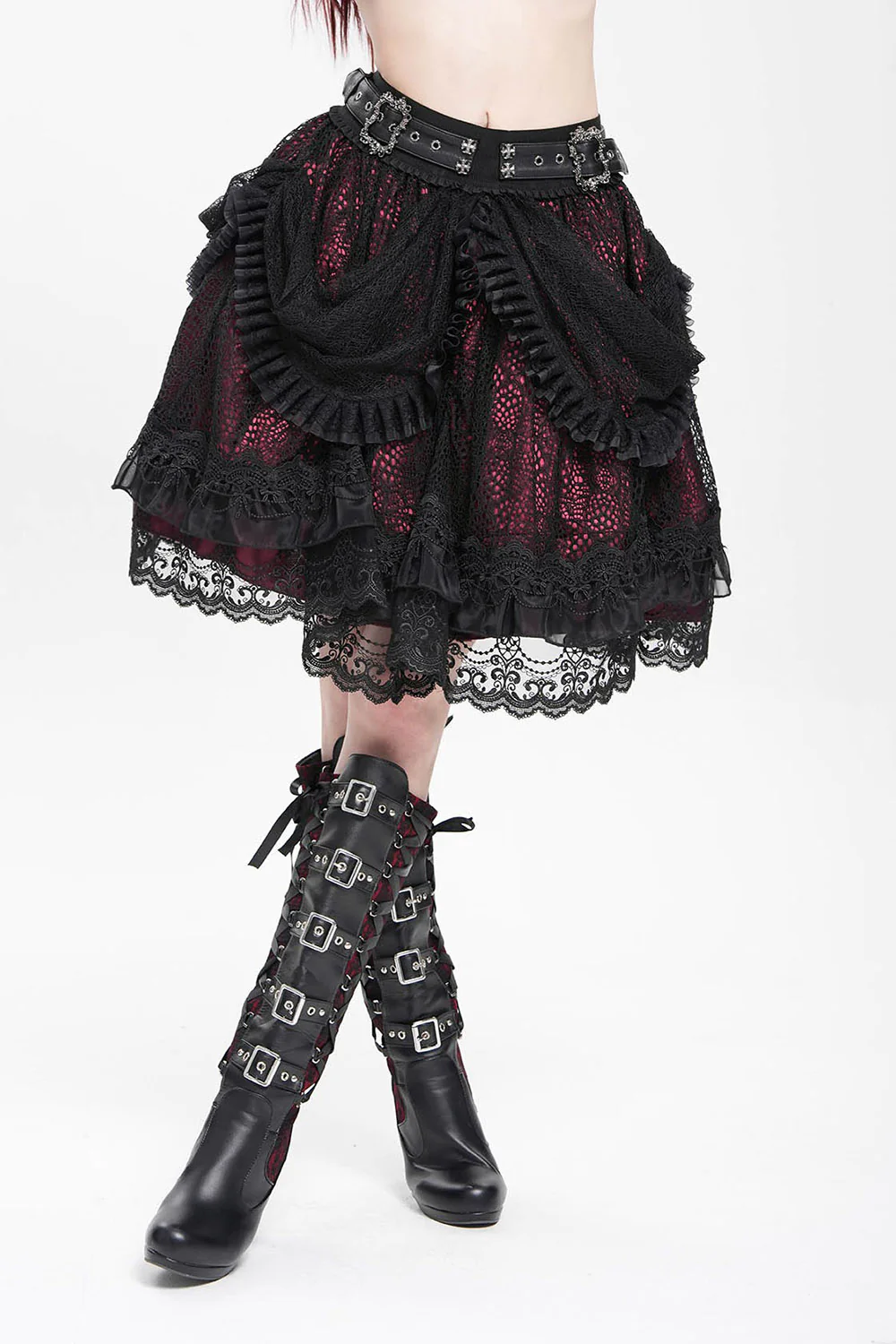 Crimson Veil Ruffle Skirt