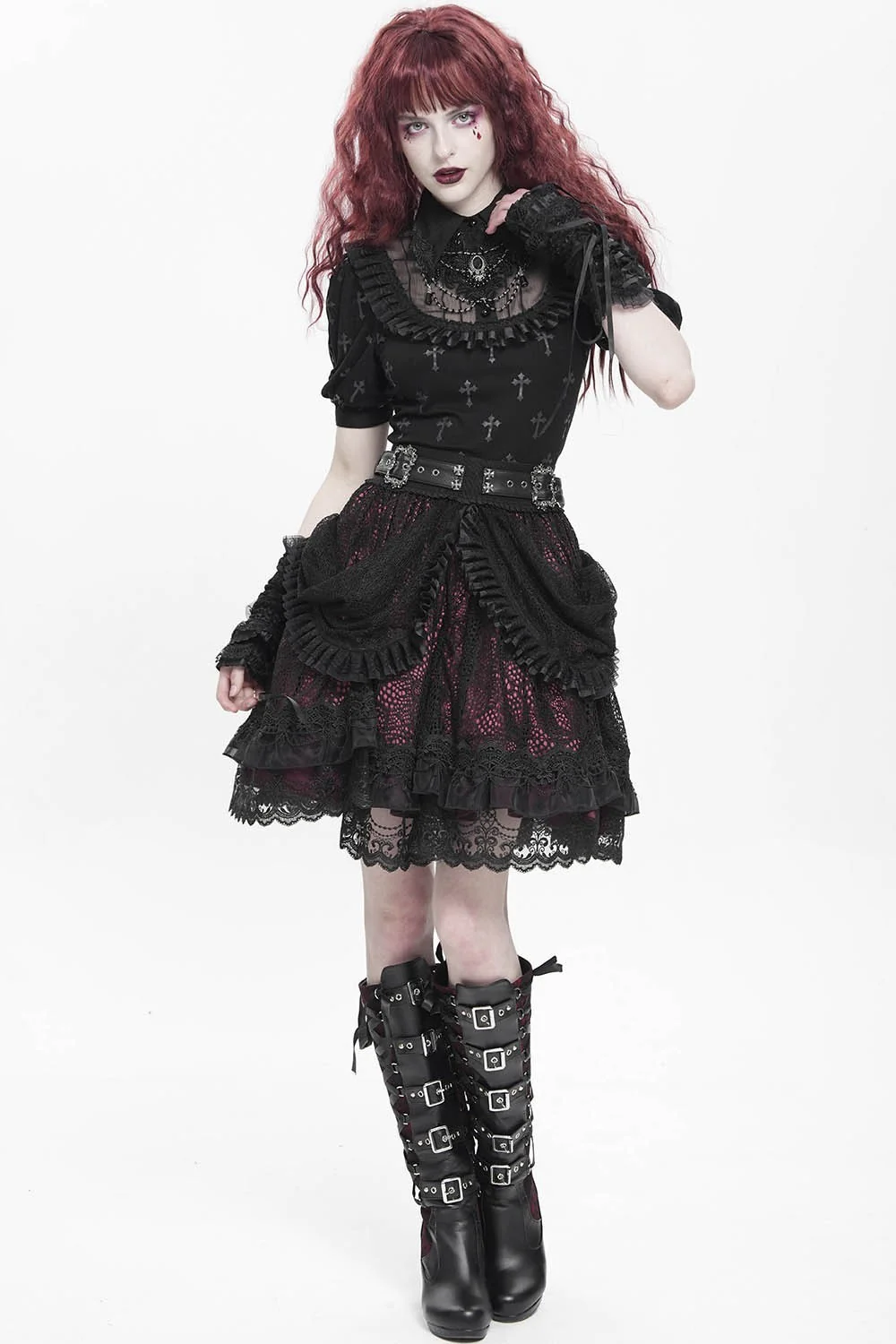 Crimson Veil Ruffle Skirt - Image 4