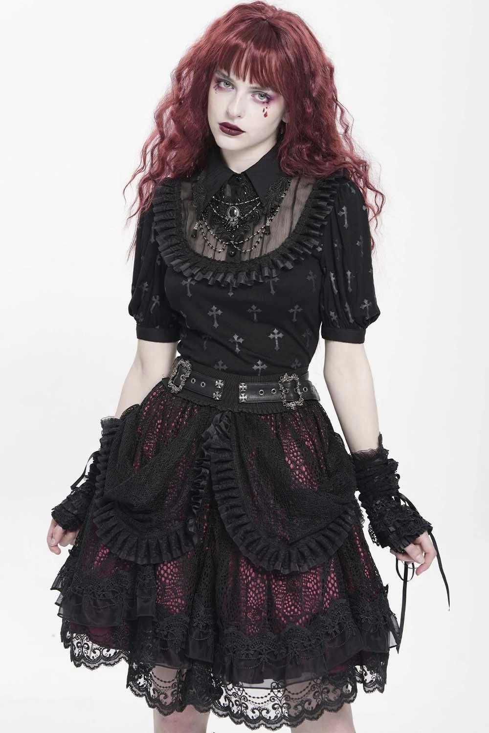 Crimson Veil Ruffle Skirt - Image 5