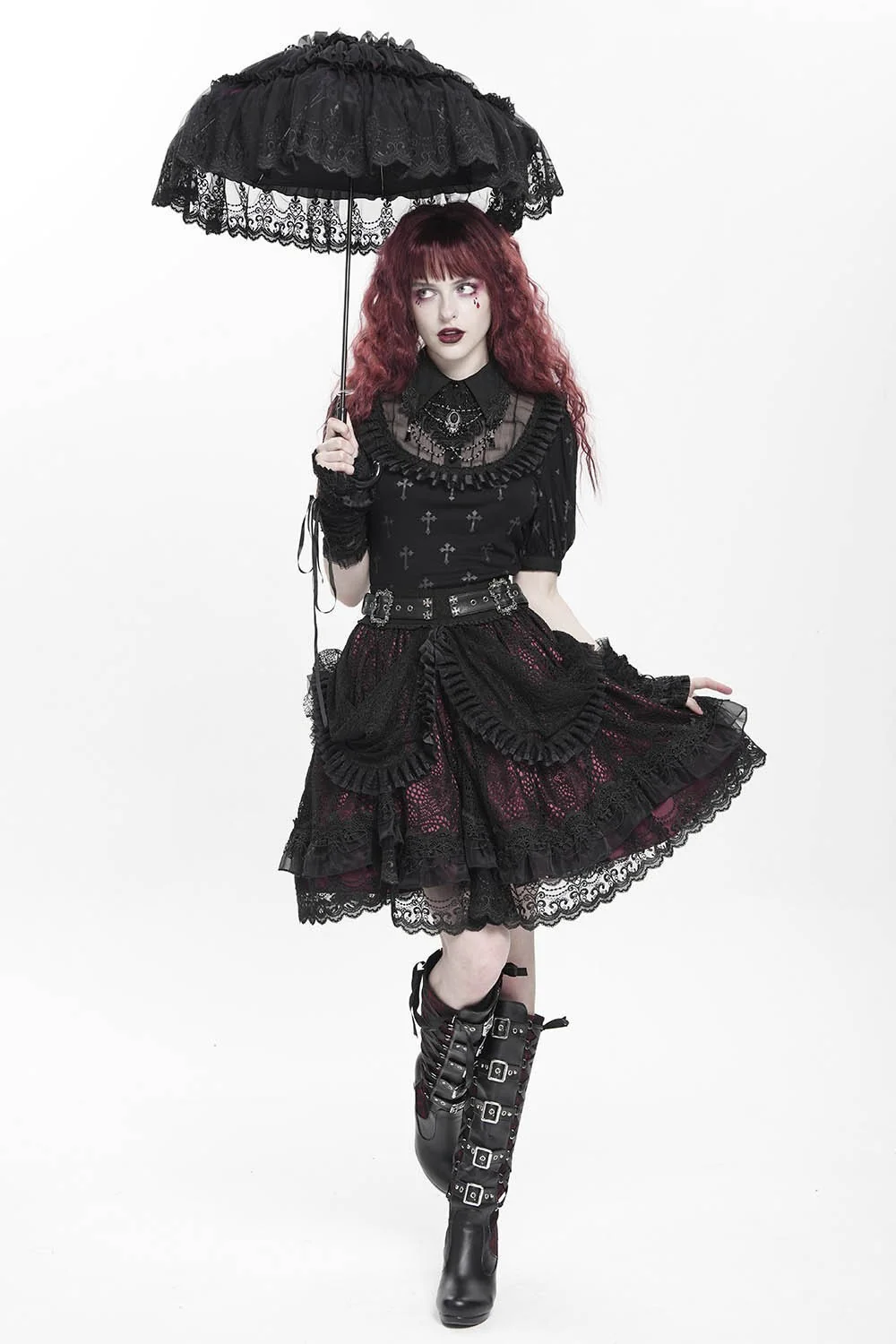 Crimson Veil Ruffle Skirt - Image 6