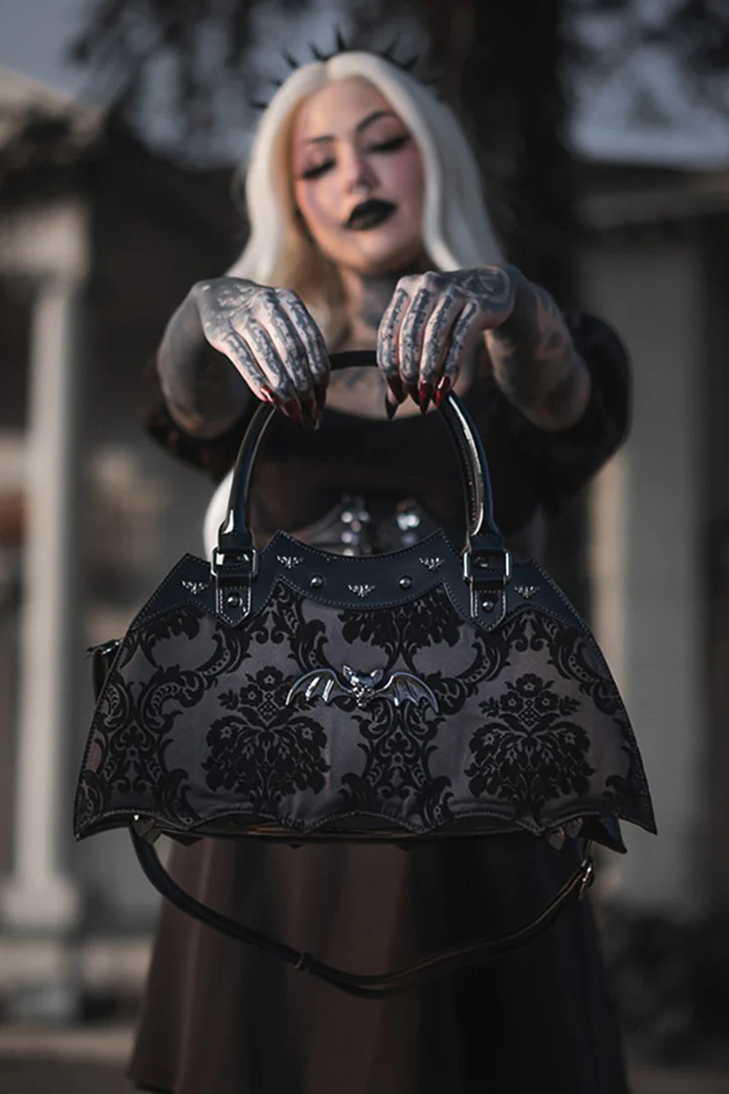 Damask Bat Handbag [Black] - Image 2