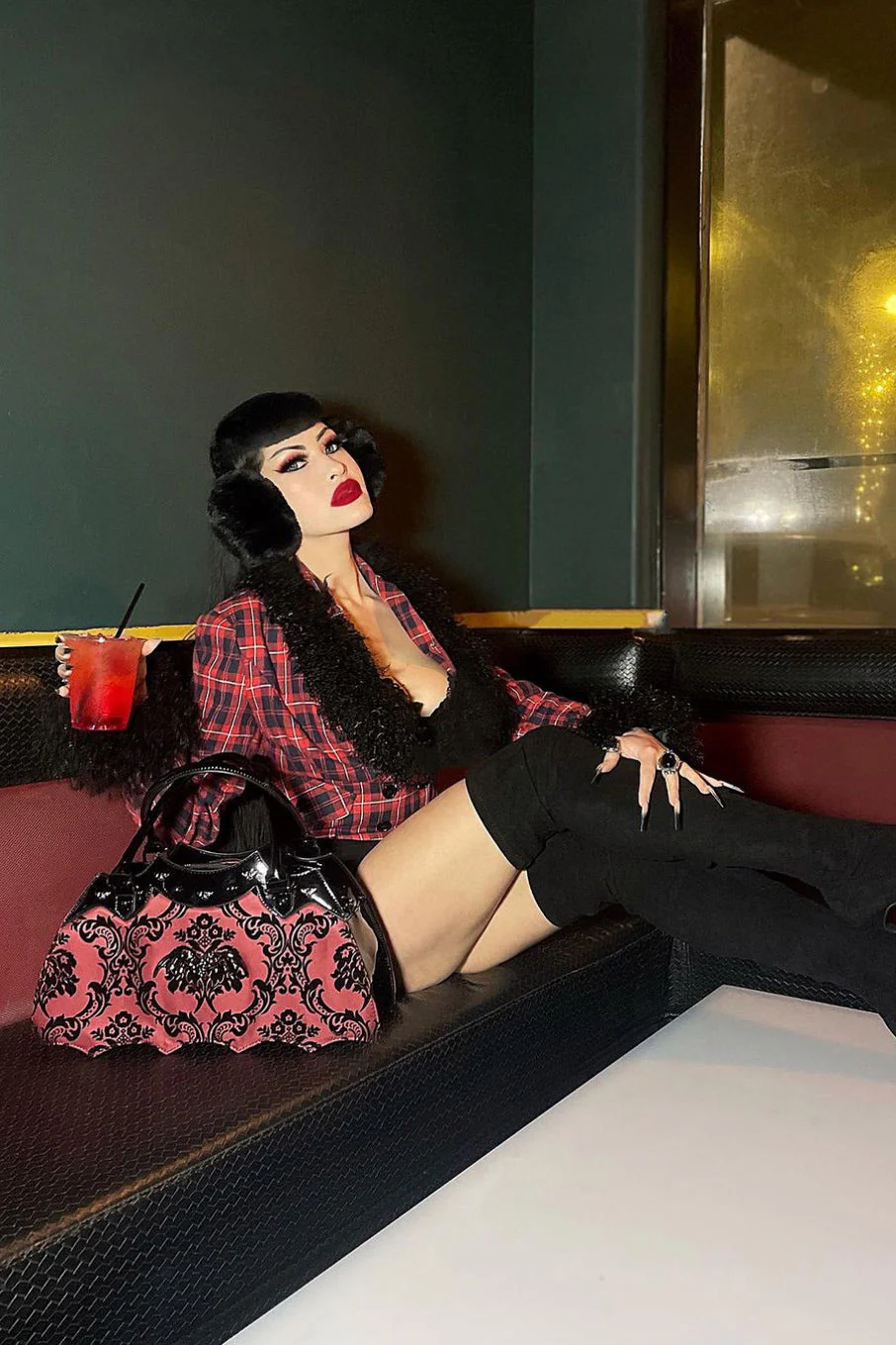 Damask Bat Handbag [RED] - Image 7