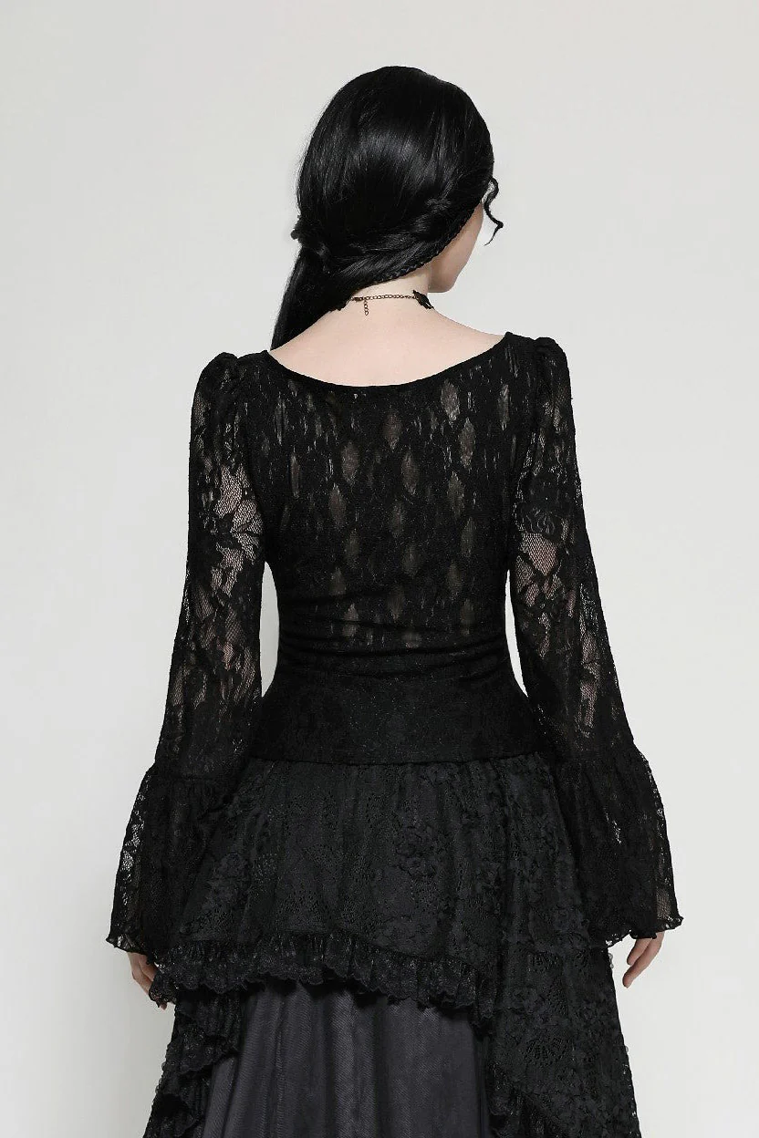 Dark Palace Flared Sleeve Lace-Up Top - Image 4