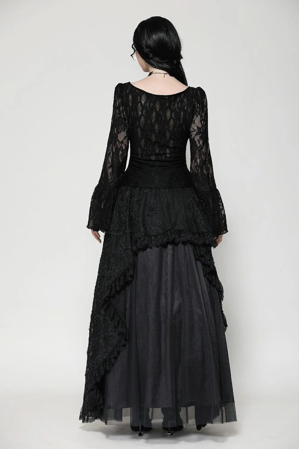 Dark Palace Flared Sleeve Lace-Up Top - Image 7