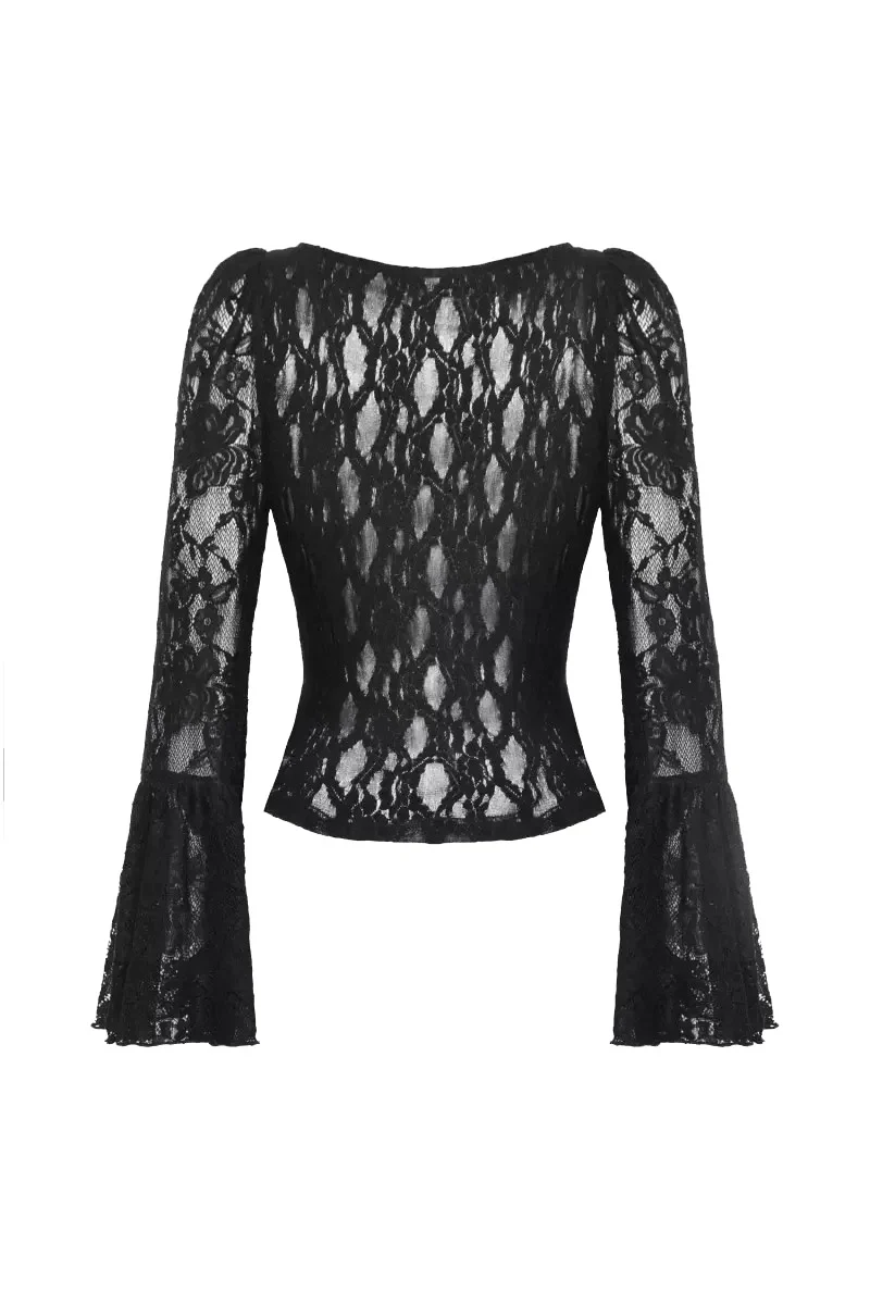 Dark Palace Flared Sleeve Lace-Up Top - Image 9