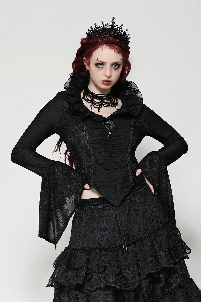 Dark Palace Ruffle Long Sleeve Top