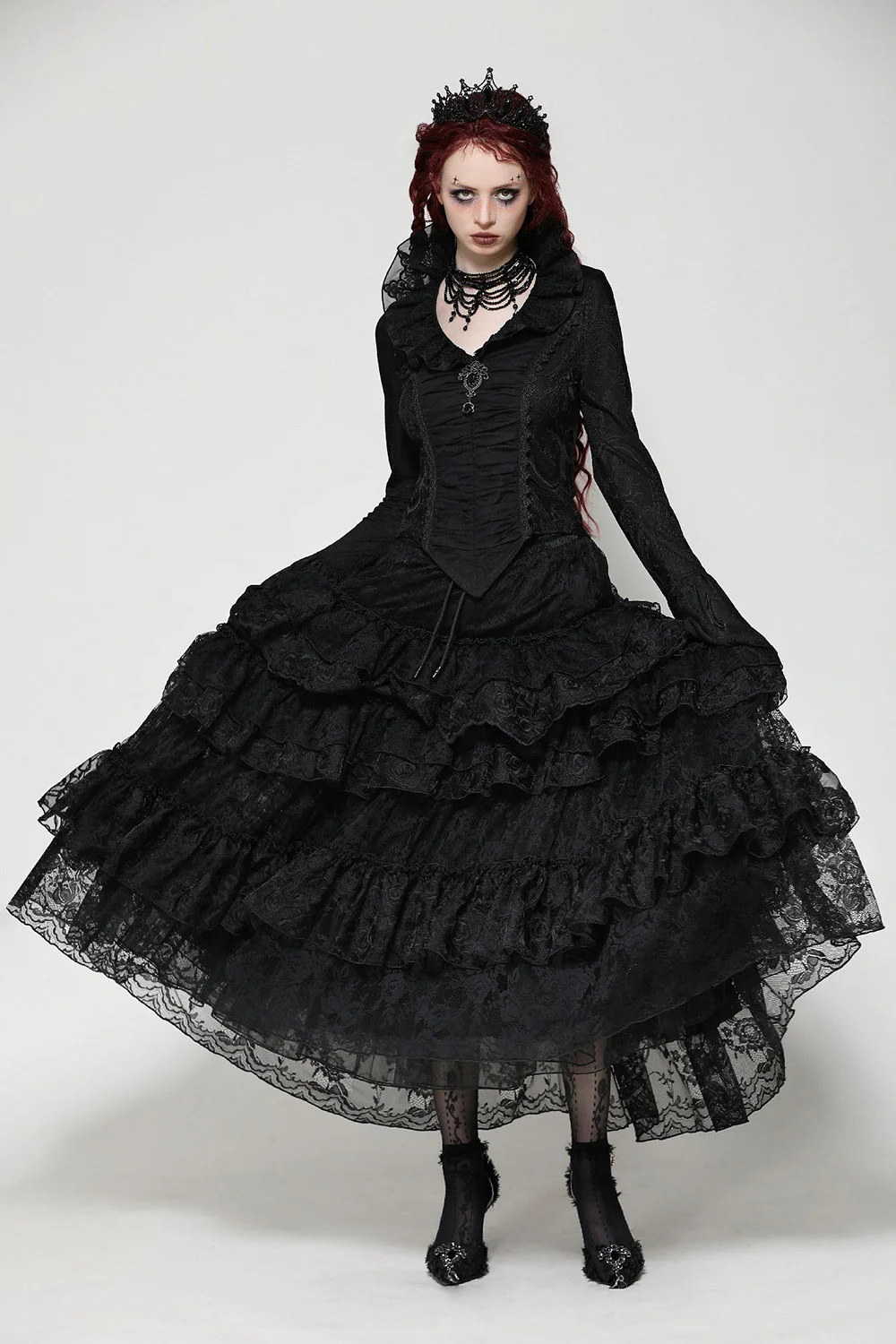 Dark Palace Ruffle Long Sleeve Top - Image 3
