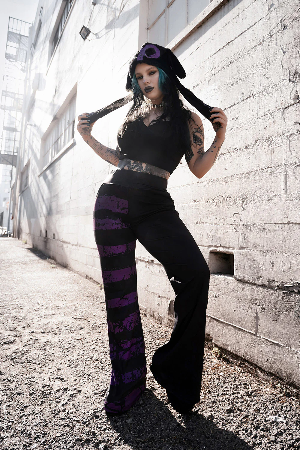 Dead Purple Striped Split Flares [Purple/Black] - Image 7