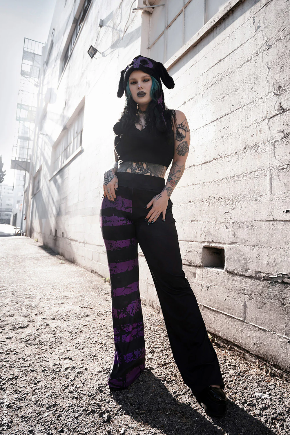 Dead Purple Striped Split Flares [Purple/Black] - Image 8