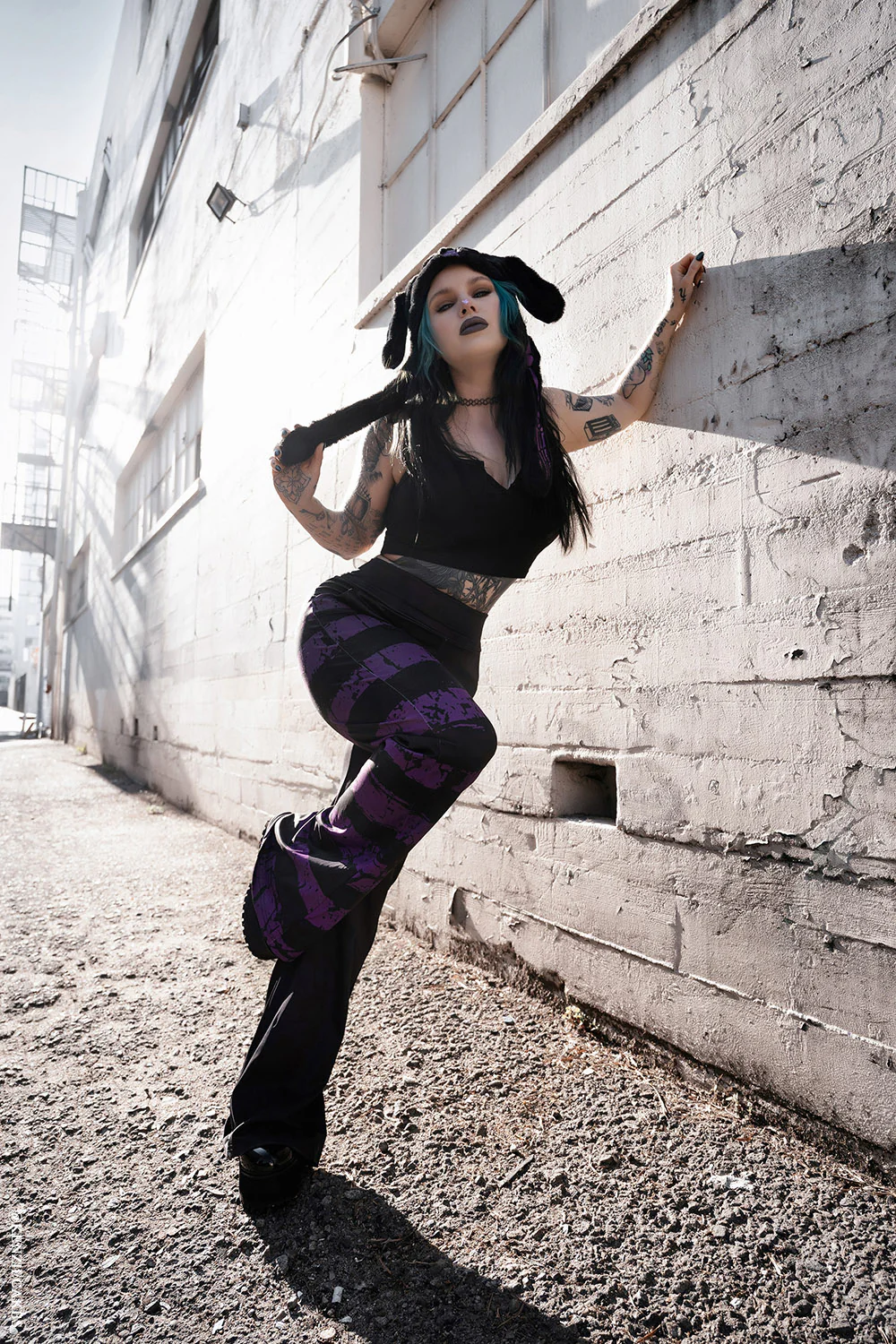 Dead Purple Striped Split Flares [Purple/Black] - Image 9