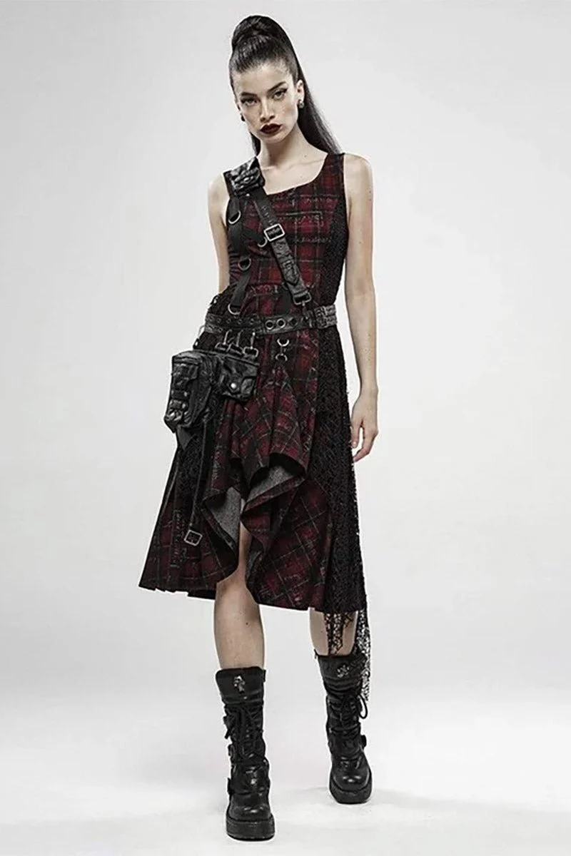 Dead Red Plaid Punk Dress - Image 2