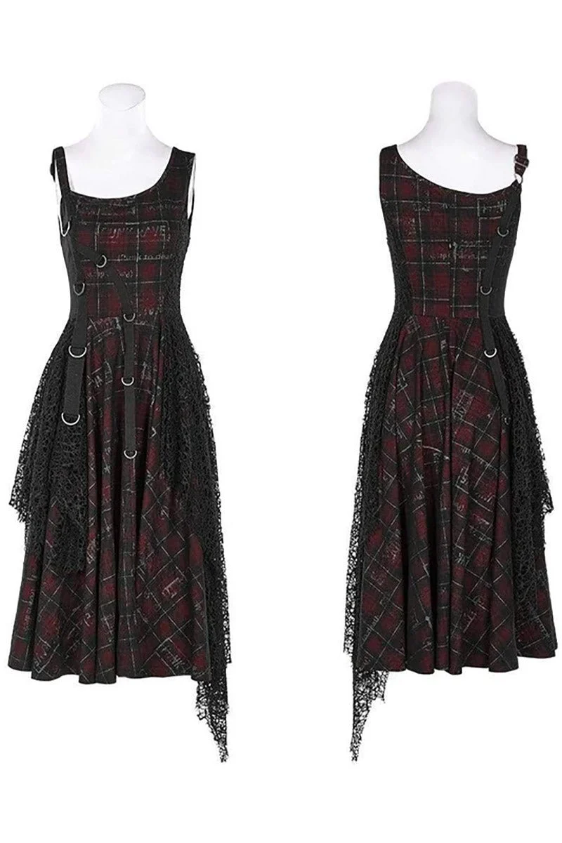 Dead Red Plaid Punk Dress - Image 5