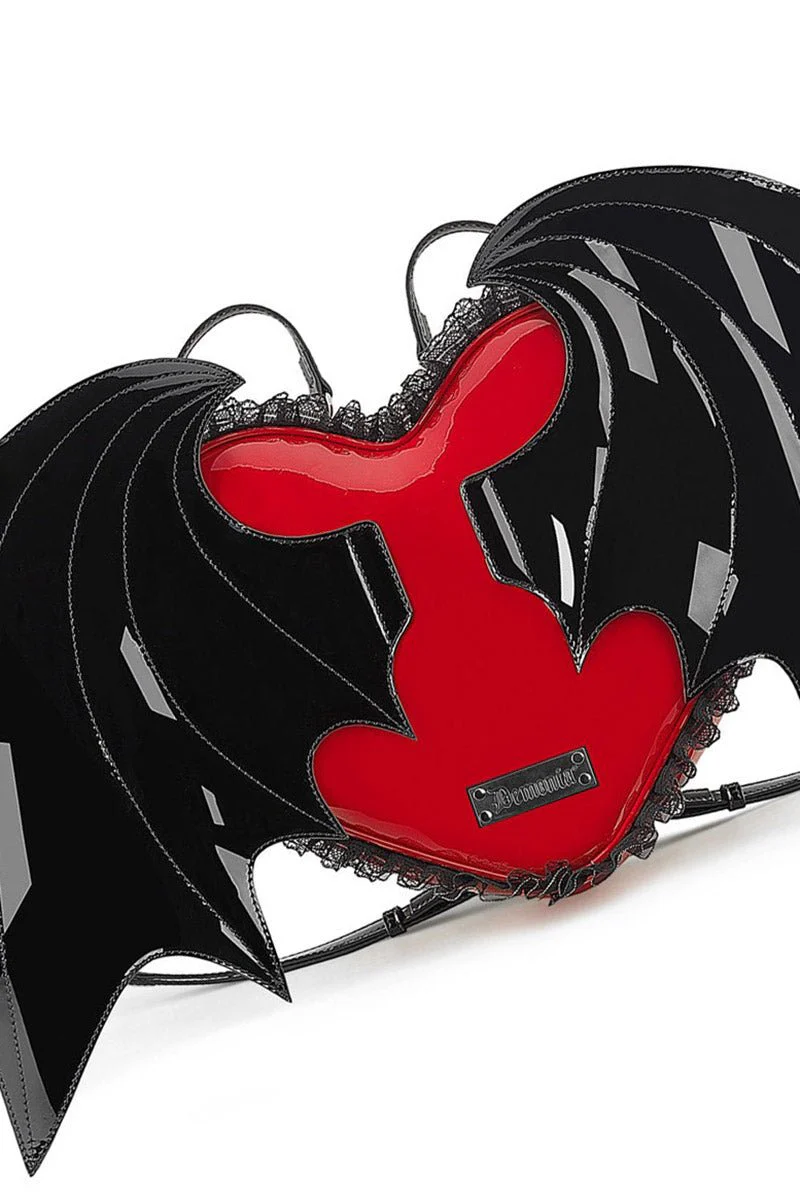 Demonia Patent Heart Batwing Backpack - Image 3