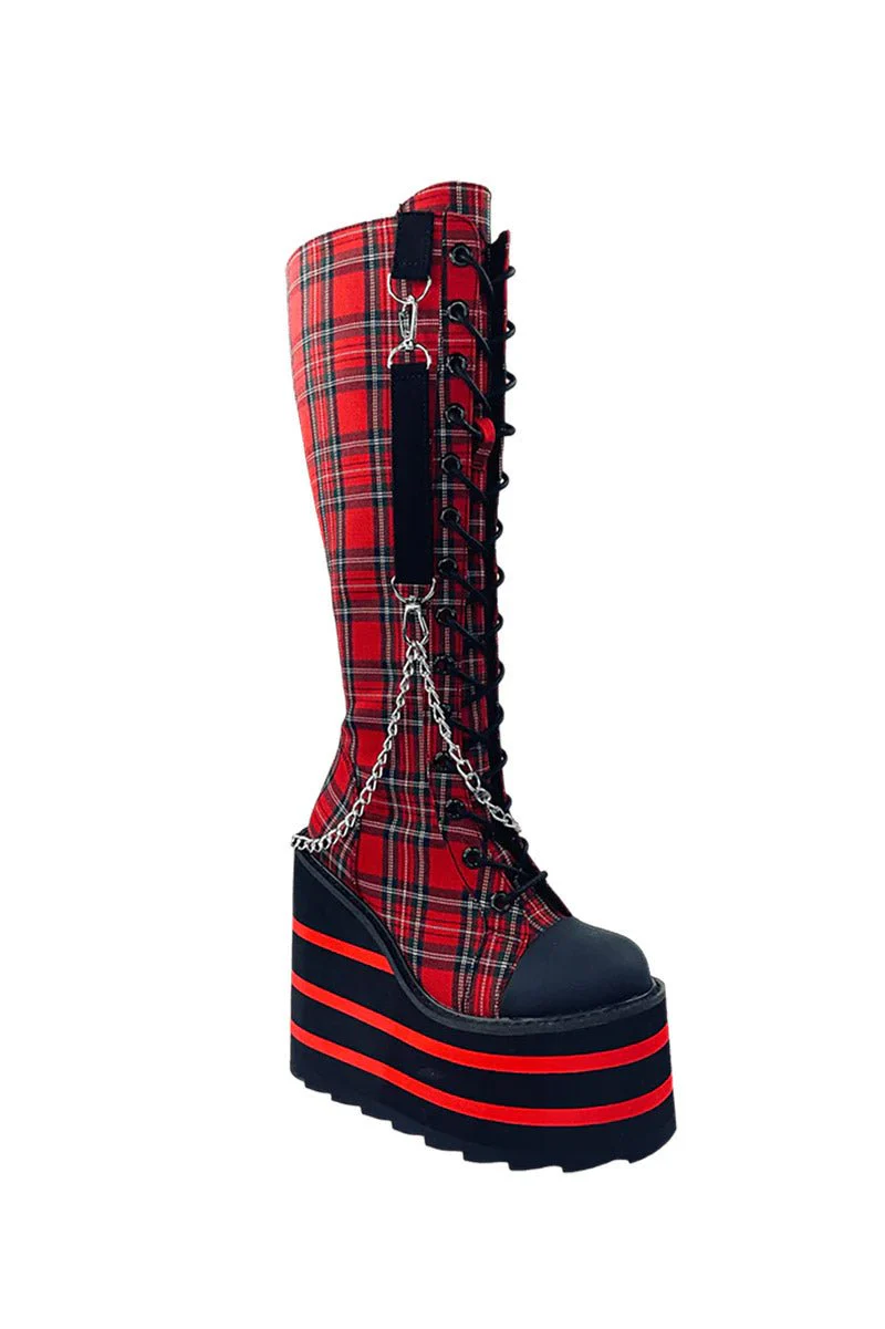 Detention BNDG Platform Sneakers [RED PLAID] - Image 2
