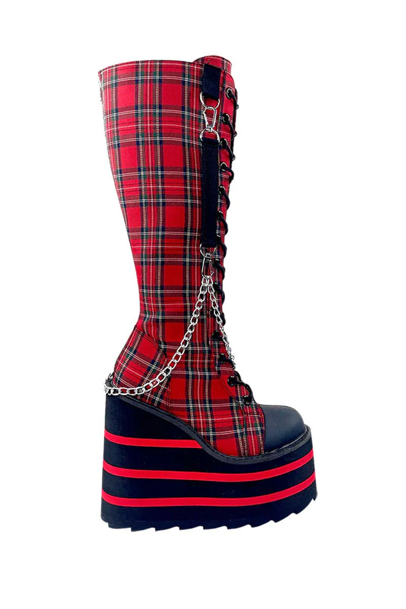 Detention BNDG Platform Sneakers [RED PLAID] - Image 3