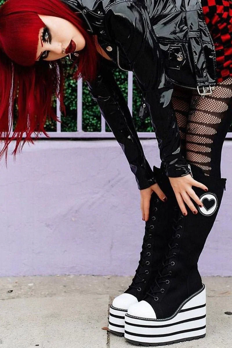 Detention Heart Platform Boots [BLACK/WHITE] - Image 5