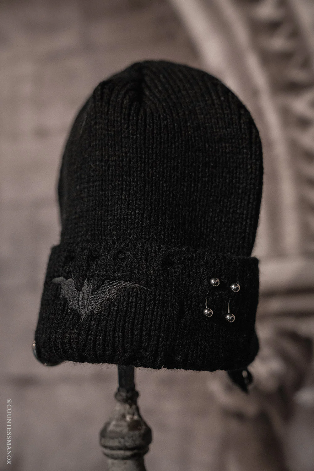 Distressed Pierced Beanie [Black Bat] - Image 4