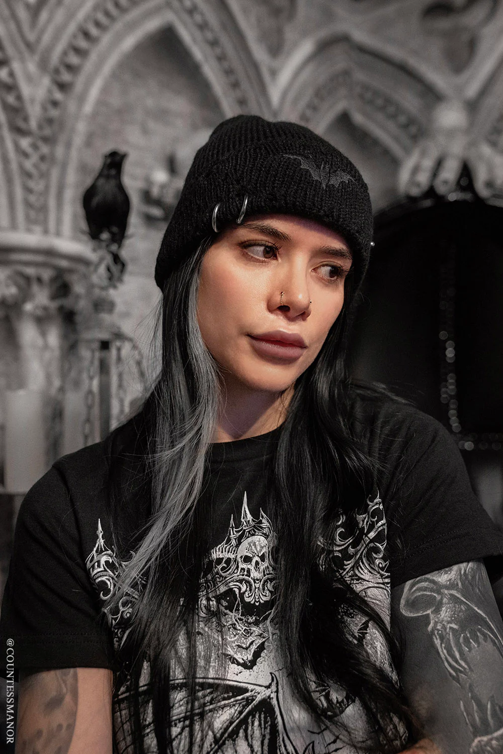 Distressed Pierced Beanie [Black Bat] - Image 5