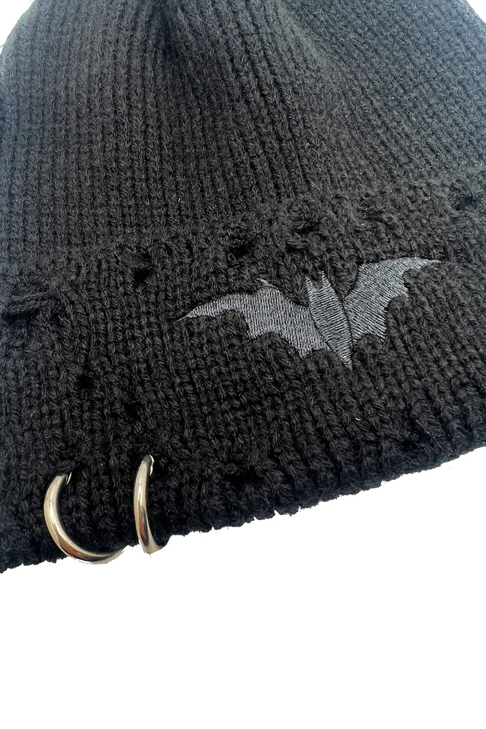 Distressed Pierced Beanie [Black Bat] - Image 6