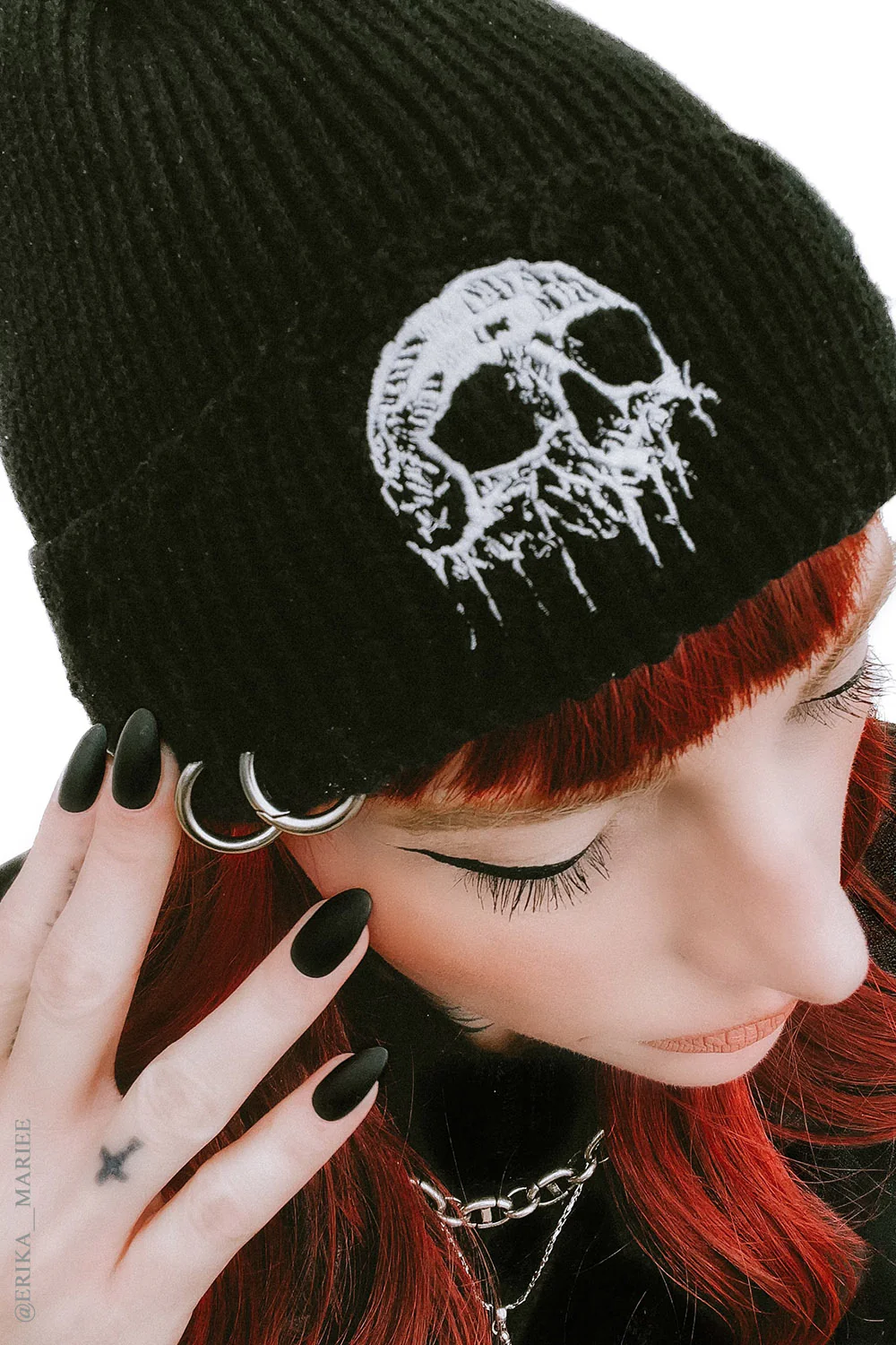 Distressed Pierced Beanie [Skull Drip] - Image 8