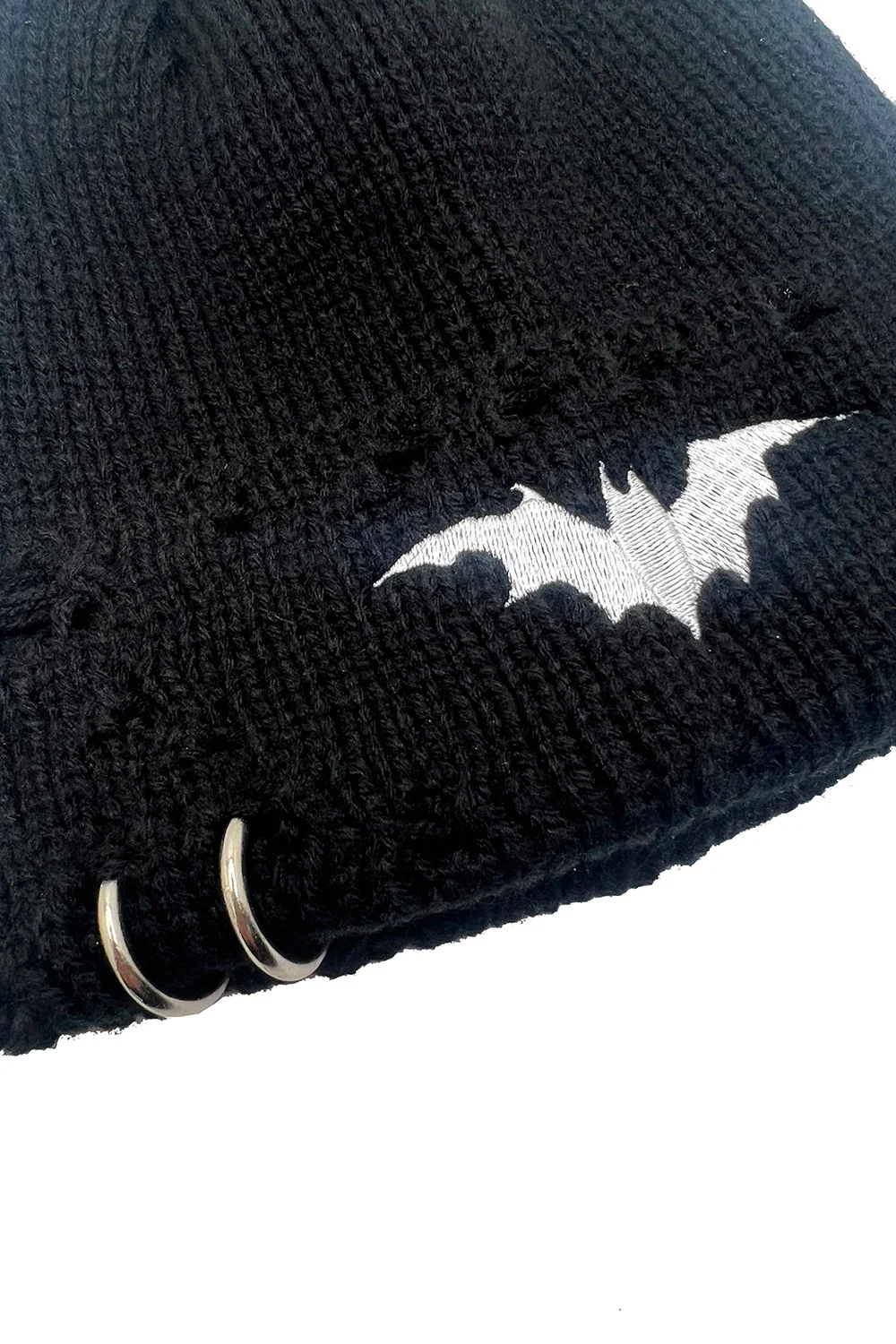 Distressed Pierced Beanie [White Bat] - Image 10