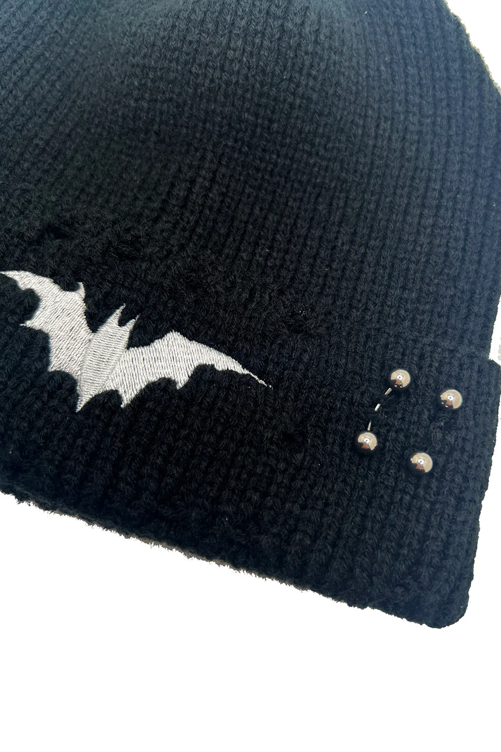 Distressed Pierced Beanie [White Bat] - Image 11