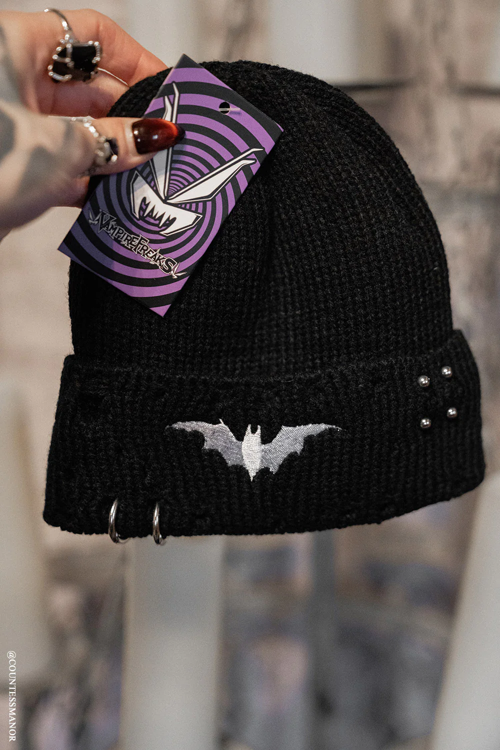 Distressed Pierced Beanie [White Bat] - Image 13