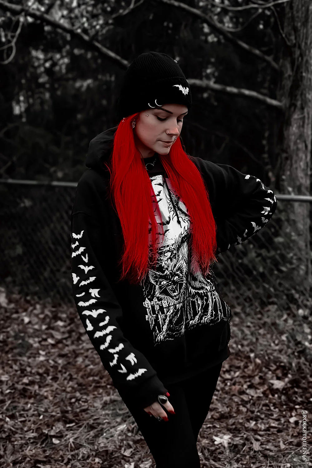Distressed Pierced Beanie [White Bat] - Image 16