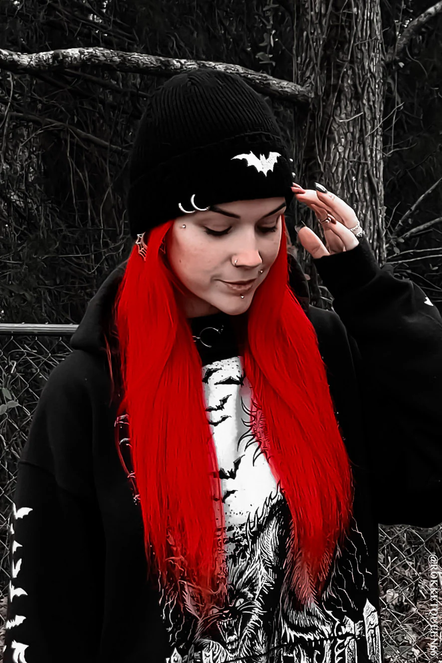 Distressed Pierced Beanie [White Bat] - Image 6