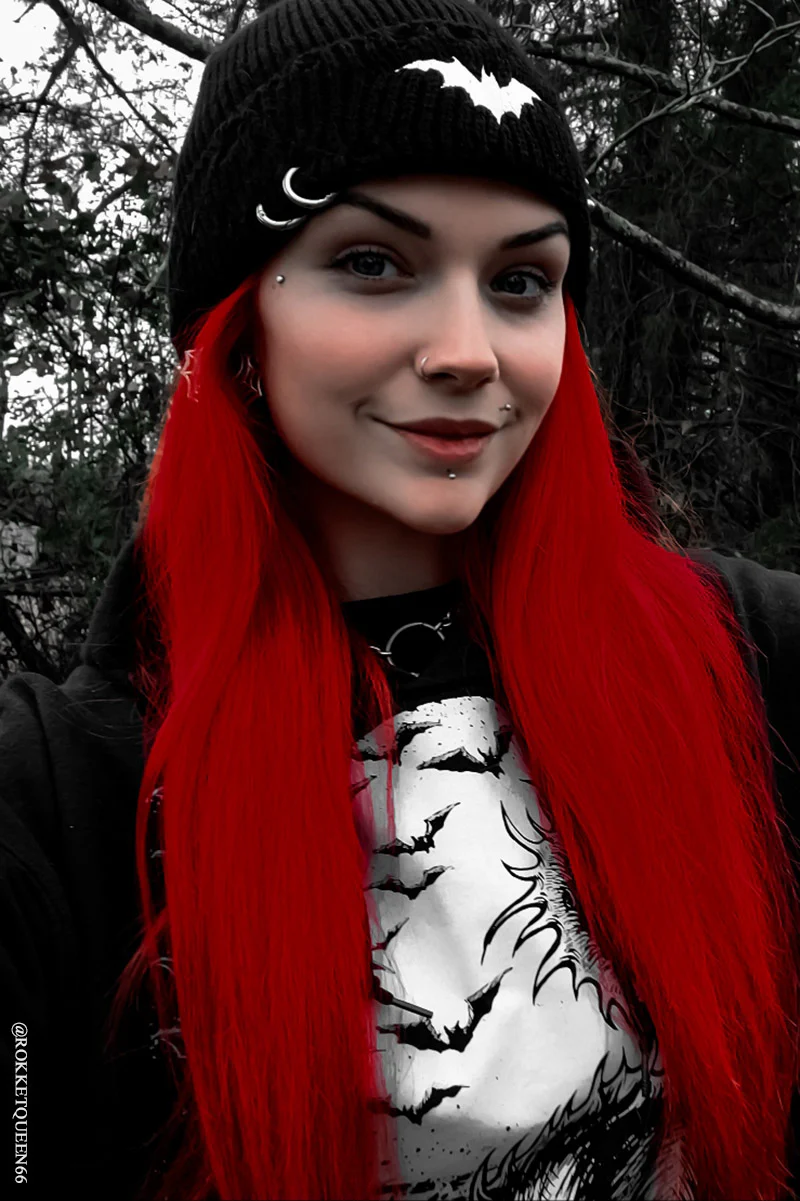 Distressed Pierced Beanie [White Bat] - Image 7