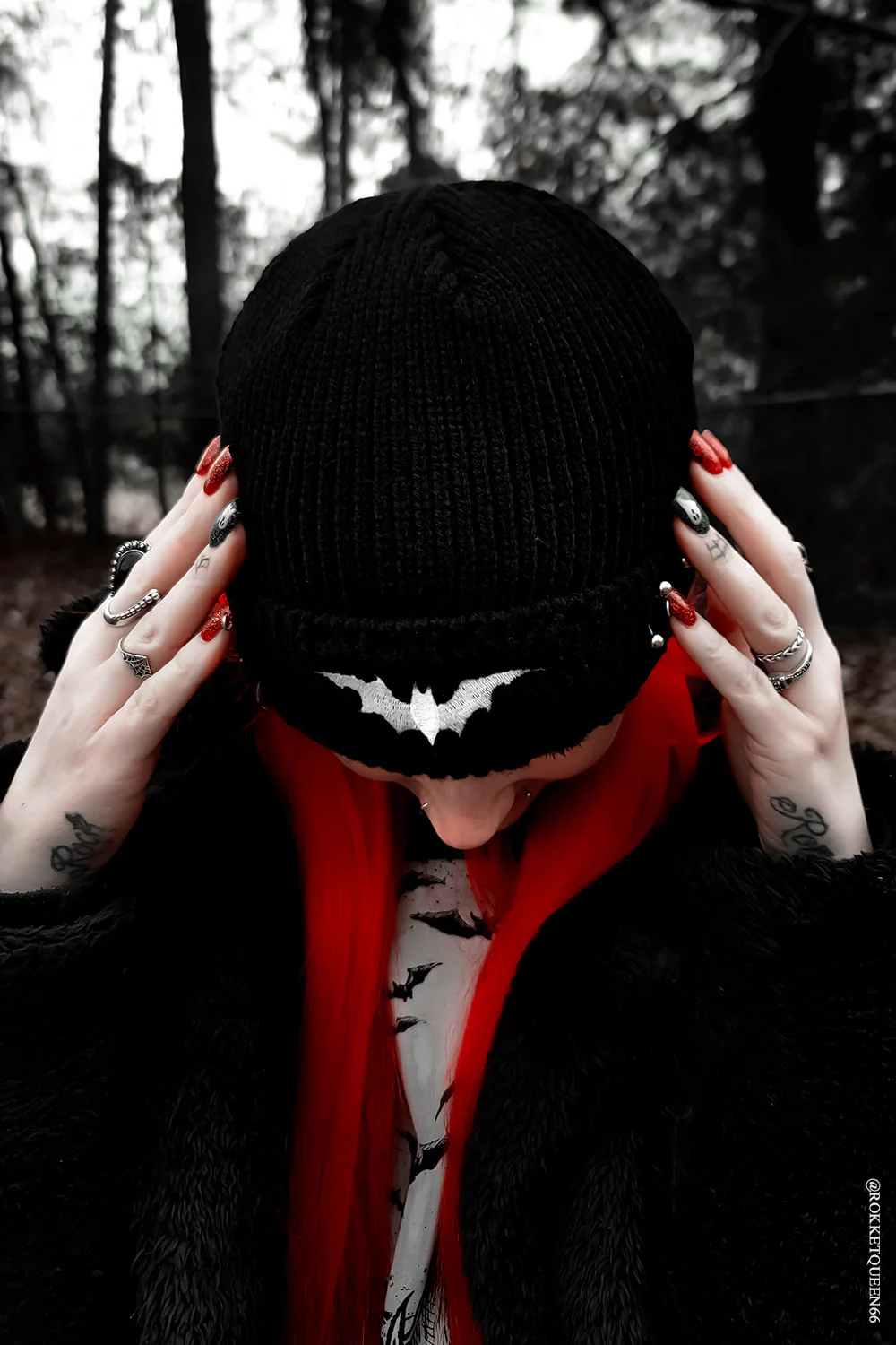 Distressed Pierced Beanie [White Bat] - Image 8