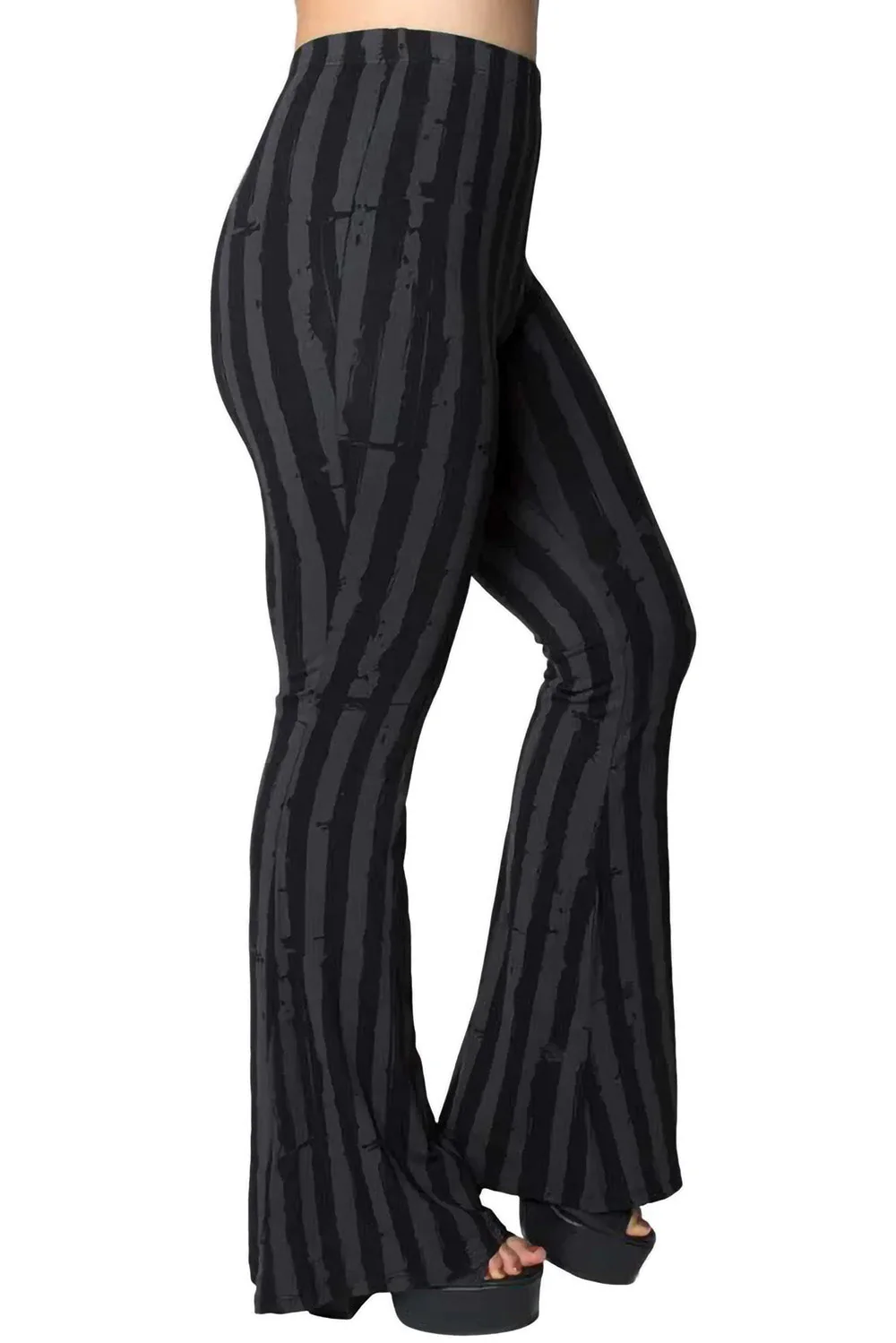 Distressed Stripe Grey Flare Leggings - Image 2