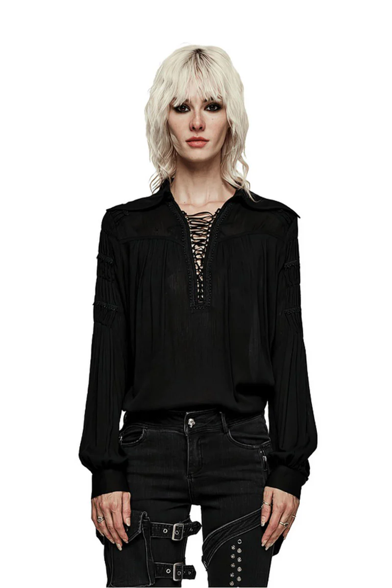 Dreadraven Cotton Lace-Up Shirt - Image 3