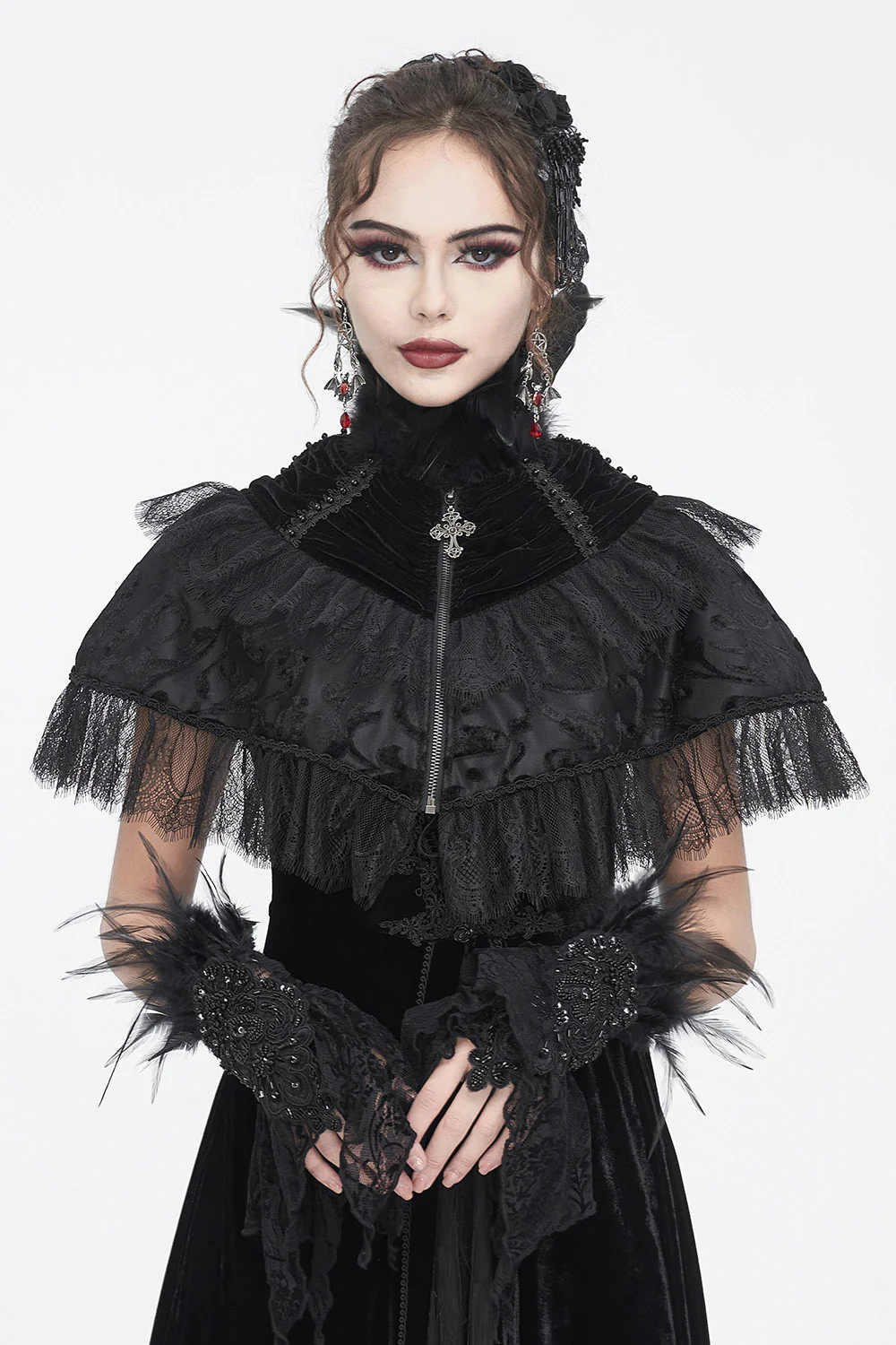 Raven Feather Gothic Gloves - Image 2