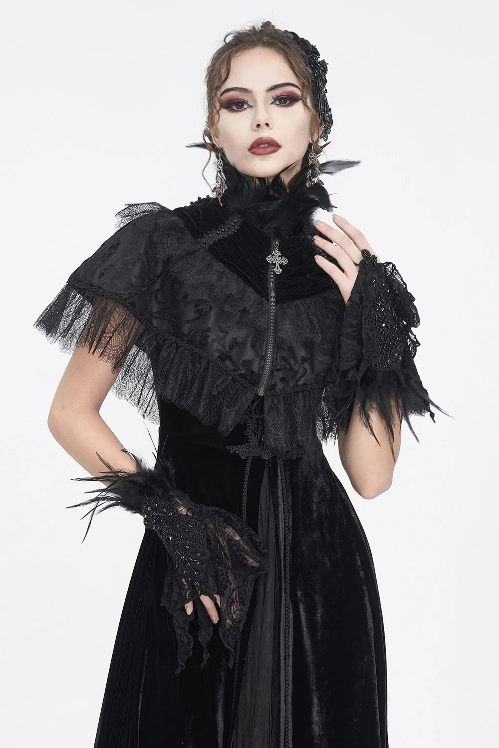 Raven Feather Gothic Gloves - Image 3