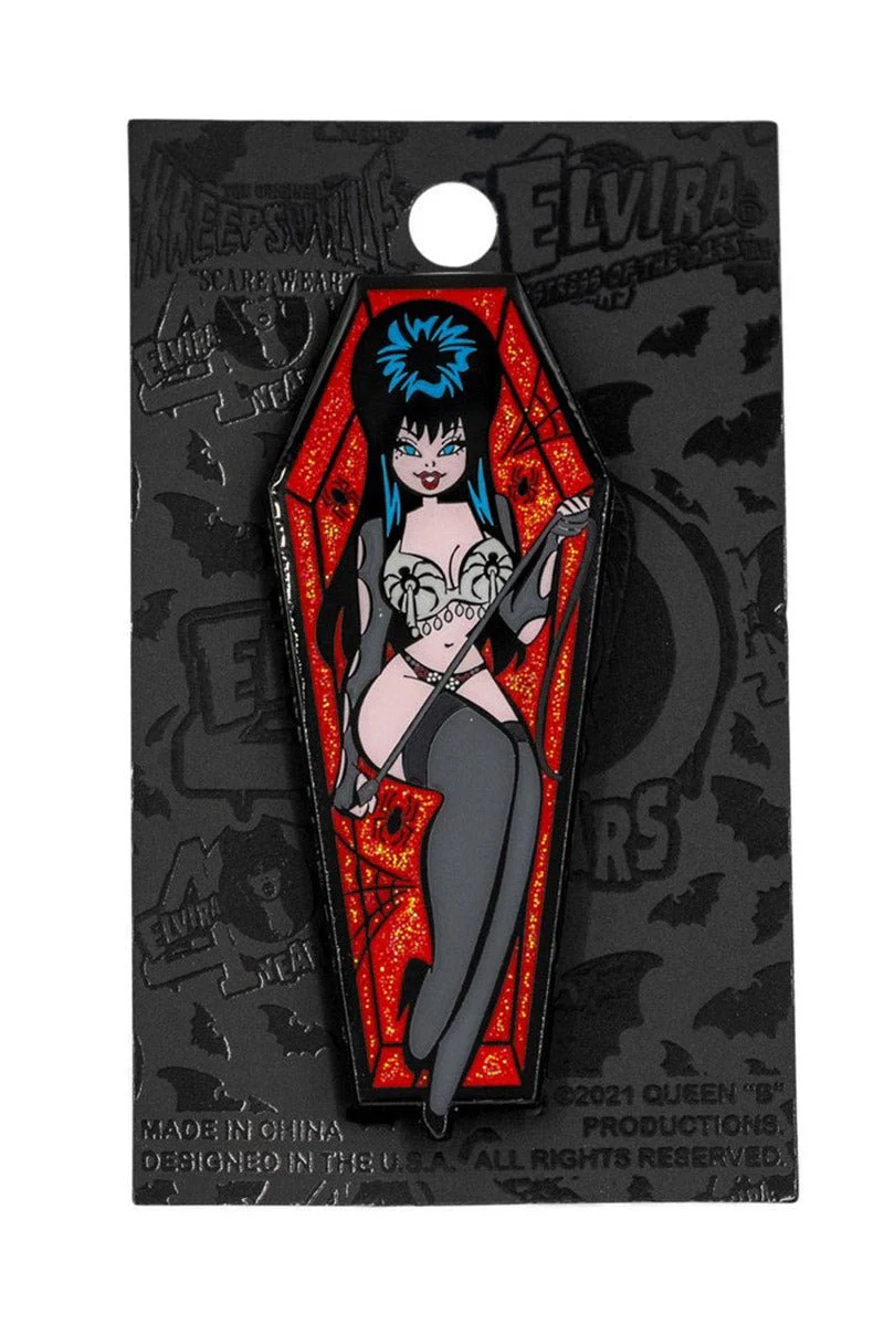 Elvira Spider Coffin Glitter Enamel Pin - Image 2